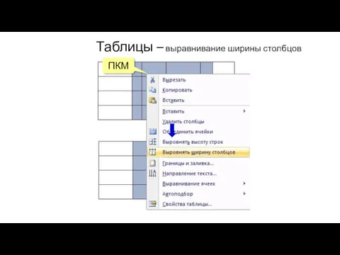 Таблицы – выравнивание ширины столбцов ПКМ