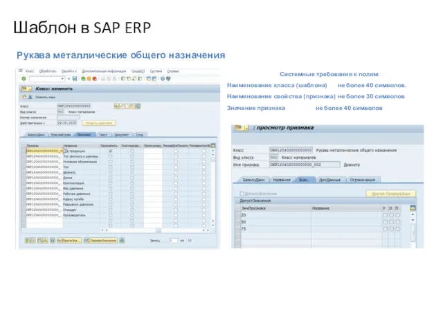Шаблон в SAP ERP Рукава металлические общего назначения Системные требования