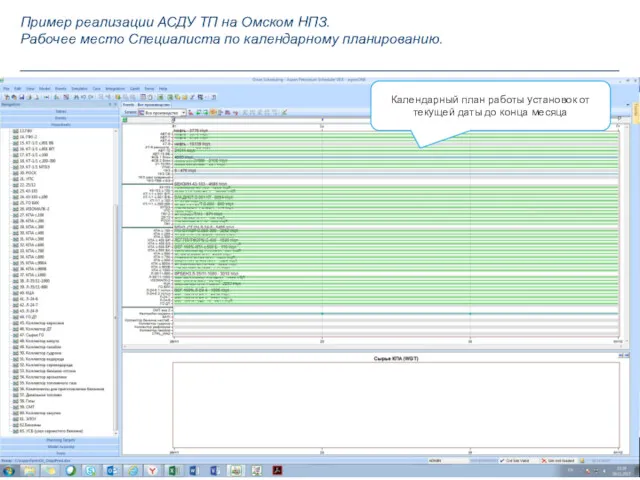 Календарный план работы установок от текущей даты до конца месяца