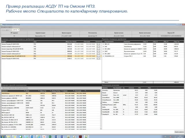 Пример реализации АСДУ ТП на Омском НПЗ. Рабочее место Специалиста по календарному планированию.
