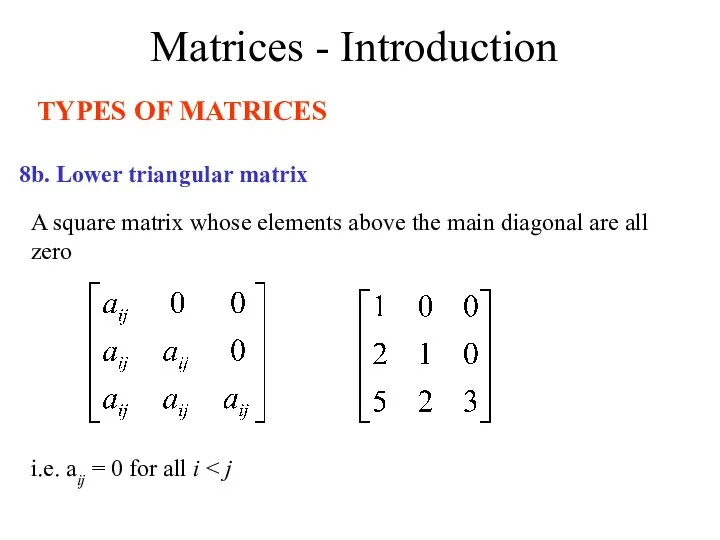 Matrices - Introduction TYPES OF MATRICES A square matrix whose