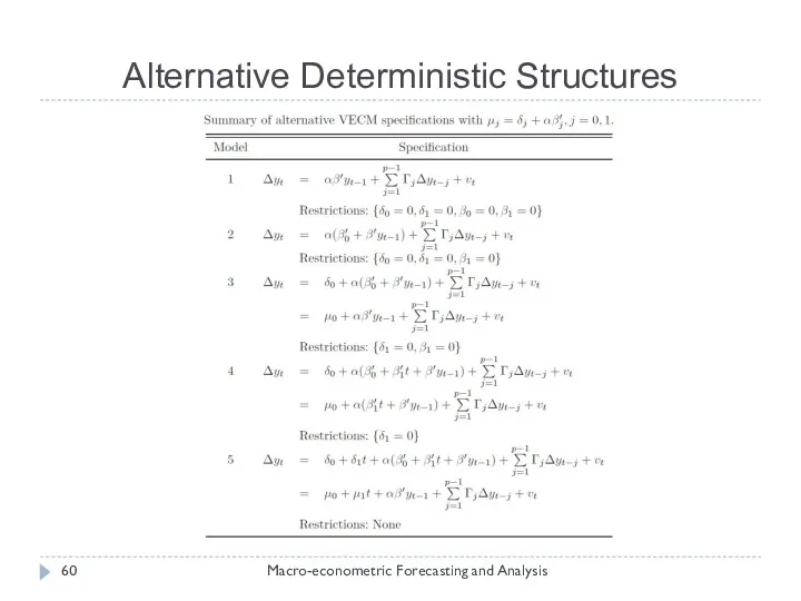 Alternative Deterministic Structures Macro-econometric Forecasting and Analysis