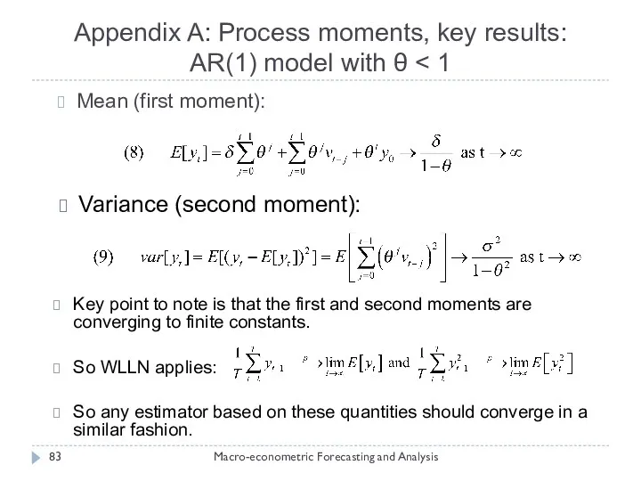 Appendix A: Process moments, key results: AR(1) model with θ