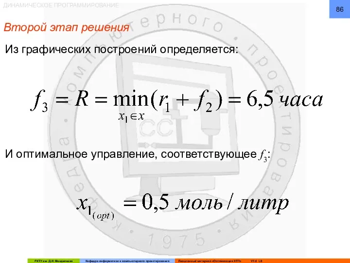 ДИНАМИЧЕСКОЕ ПРОГРАММИРОВАНИЕ Из графических построений определяется: И оптимальное управление, соответствующее f3: Второй этап решения