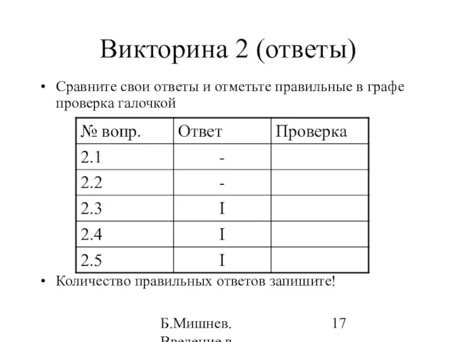 Б.Мишнев. Введение в компьютерные наки - 04 Викторина 2 (ответы)