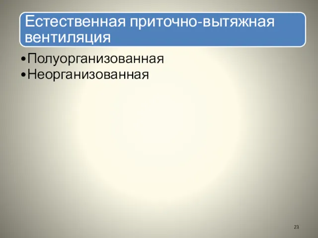 Естественная приточно-вытяжная вентиляция Полуорганизованная Неорганизованная