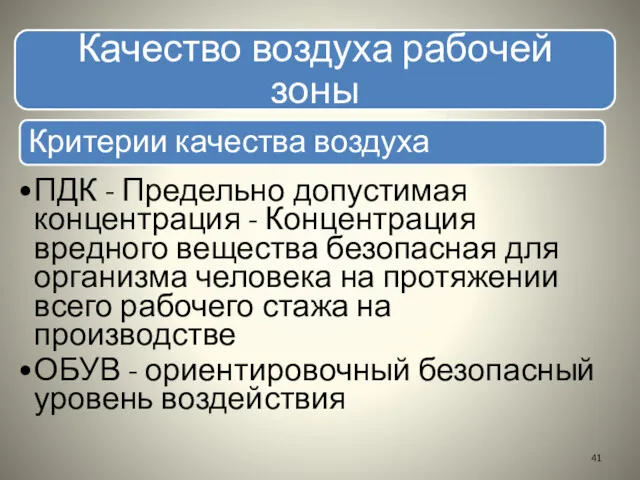 Критерии качества воздуха ПДК - Предельно допустимая концентрация - Концентрация