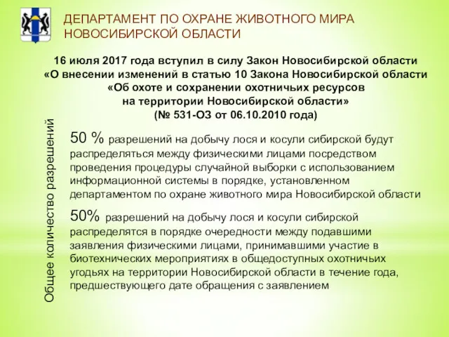 ДЕПАРТАМЕНТ ПО ОХРАНЕ ЖИВОТНОГО МИРА НОВОСИБИРСКОЙ ОБЛАСТИ 16 июля 2017