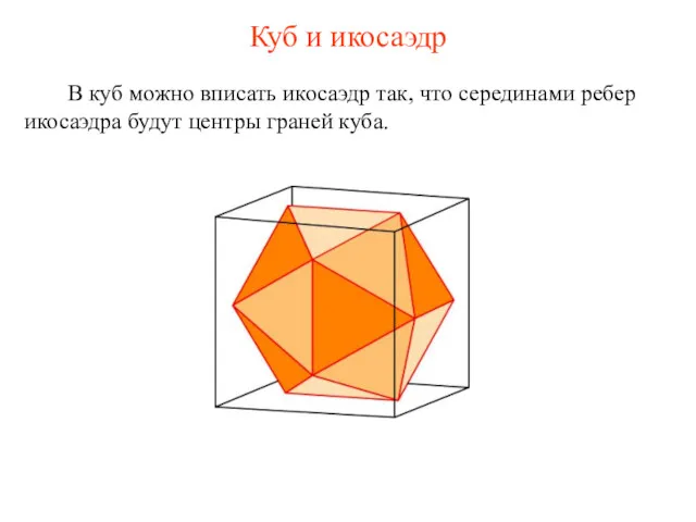 Куб и икосаэдр В куб можно вписать икосаэдр так, что