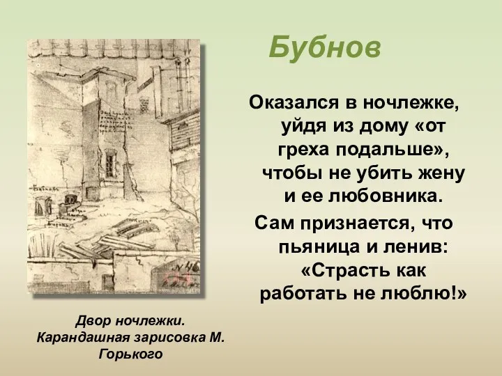 Бубнов Оказался в ночлежке, уйдя из дому «от греха подальше»,