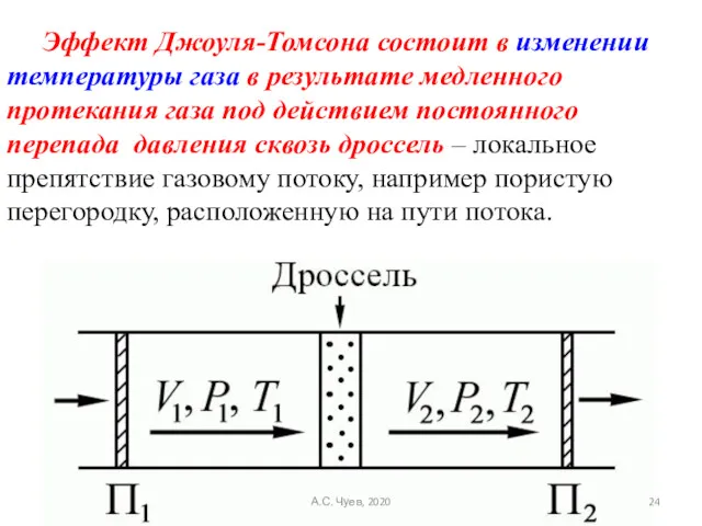 Эффект Джоуля-Томсона состоит в изменении температуры газа в результате медленного