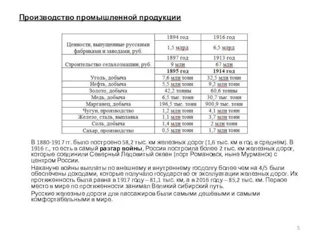 Производство промышленной продукции В 1880-1917 гг. было построено 58,2 тыс.