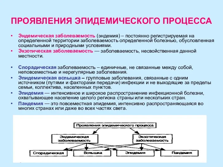 ПРОЯВЛЕНИЯ ЭПИДЕМИЧЕСКОГО ПРОЦЕССА Эндемическая заболеваемость (эндемия) – постоянно регистрируемая на