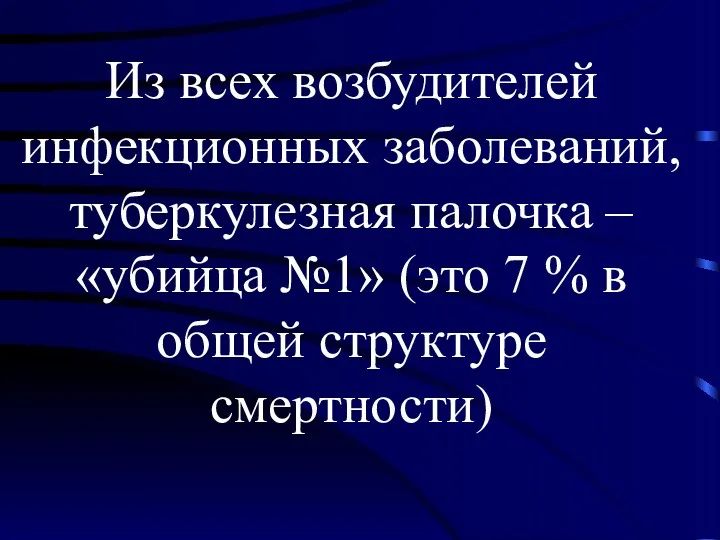 Из всех возбудителей инфекционных заболеваний, туберкулезная палочка – «убийца №1»