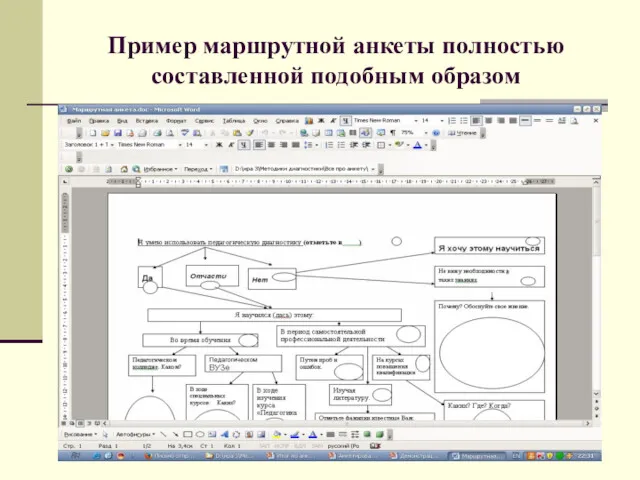 Пример маршрутной анкеты полностью составленной подобным образом