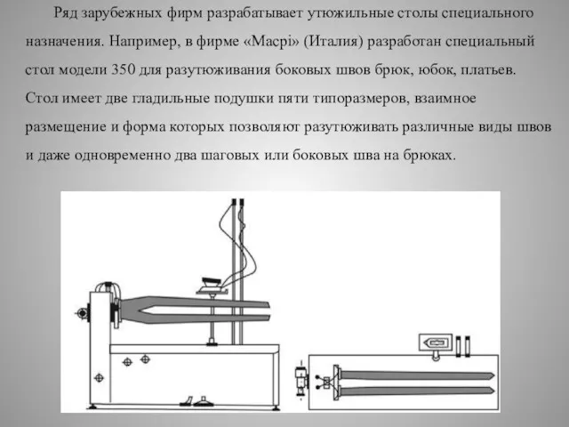 Ряд зарубежных фирм разрабатывает утюжильные столы специального назначения. Например, в