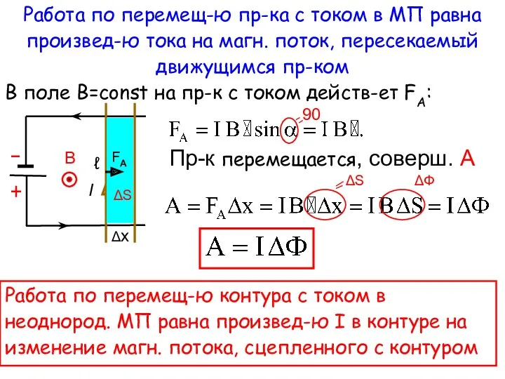 В поле В=const на пр-к с током действ-ет FA: ℓ