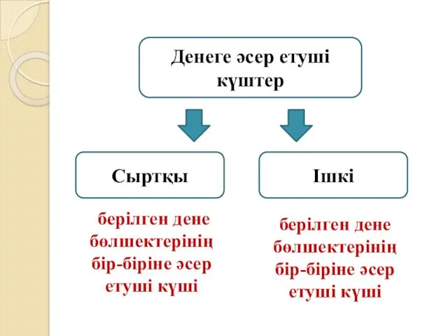 Денеге әсер етуші күштер Сыртқы Ішкі берілген дене бөлшектерінің бір-біріне