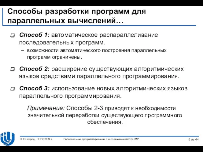 Способы разработки программ для параллельных вычислений… Способ 1: автоматическое распараллеливание