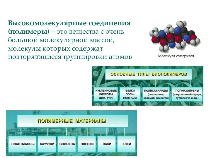 Высокомолекулярные соединения (полимеры) – это вещества с очень большой молекулярной