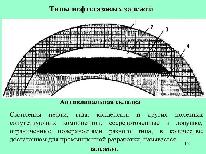 Типы нефтегазовых залежей Антиклинальная складка Скопления нефти, газа, конденсата и