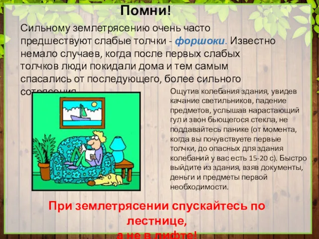 Помни! Сильному землетрясению очень часто предшествуют слабые толчки - форшоки.