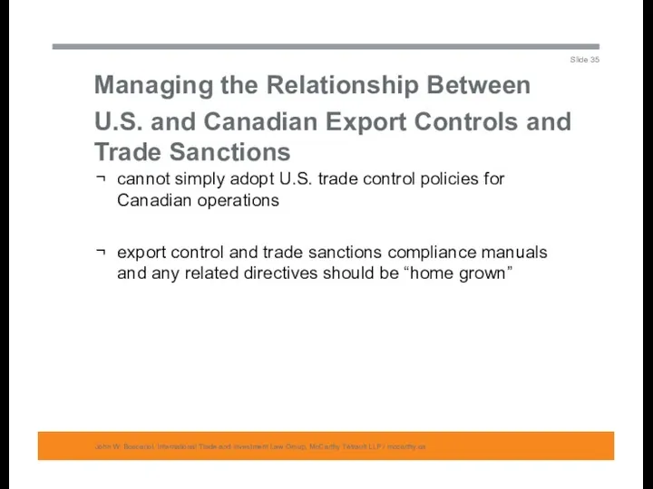 Managing the Relationship Between U.S. and Canadian Export Controls and