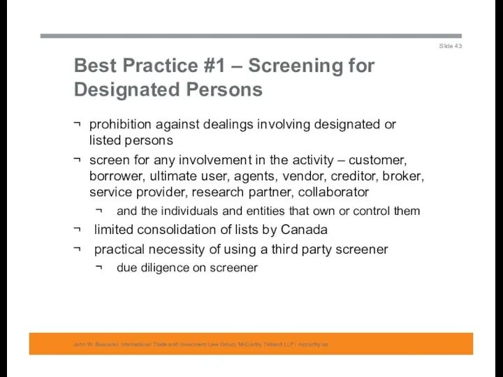 Best Practice #1 – Screening for Designated Persons John W.