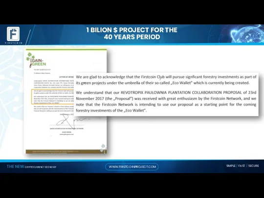 1 BILION $ PROJECT FOR THE 40 YEARS PERIOD