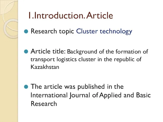 1.Introduction. Article Research topic Cluster technology Article title: Background of