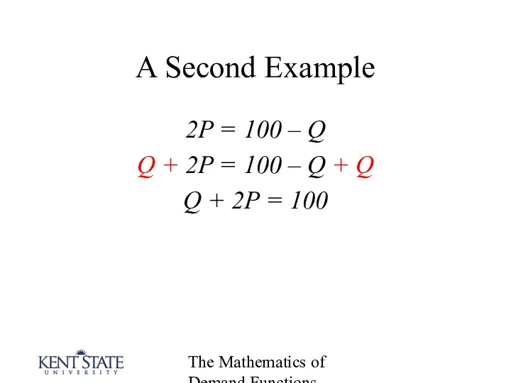 The Mathematics of Demand Functions A Second Example 2P =