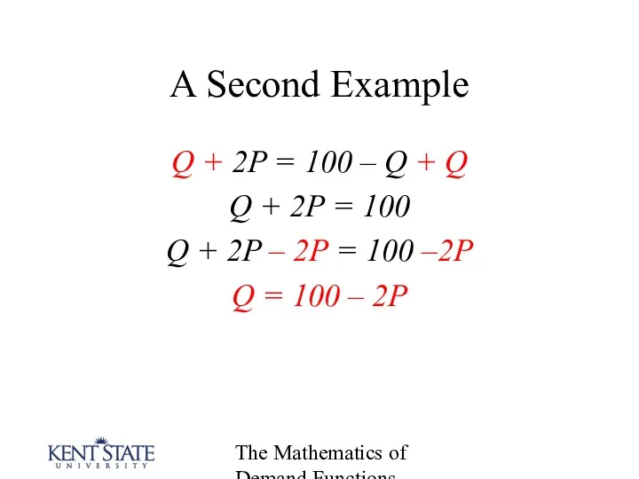 The Mathematics of Demand Functions A Second Example Q +