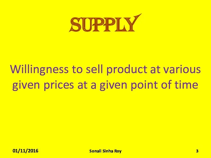 Willingness to sell product at various given prices at a