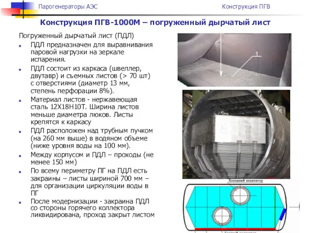 Конструкция ПГВ-1000М – погруженный дырчатый лист Погруженный дырчатый лист (ПДЛ) ПДЛ предназначен для