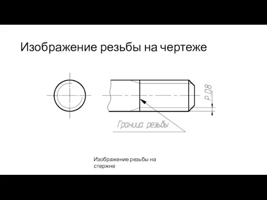 Изображение резьбы на чертеже Изображение резьбы на стержне