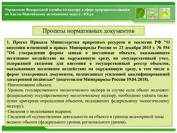 1. Проект Приказа Министерства природных ресурсов и экологии РФ "О