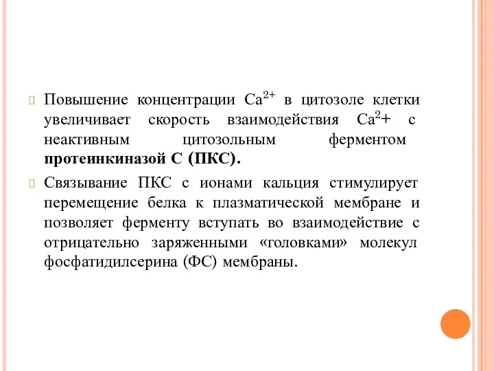 Повышение концентрации Са2+ в цитозоле клетки увеличивает скорость взаимодействия Са2+