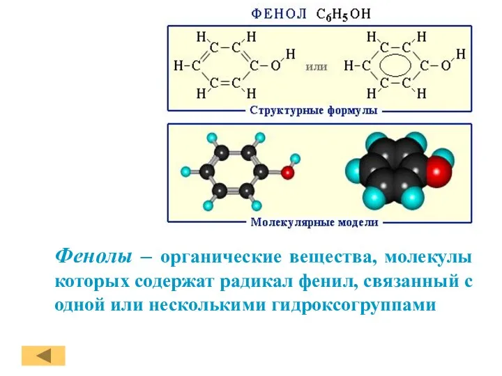 Фенолы – органические вещества, молекулы которых содержат радикал фенил, связанный с одной или несколькими гидроксогруппами