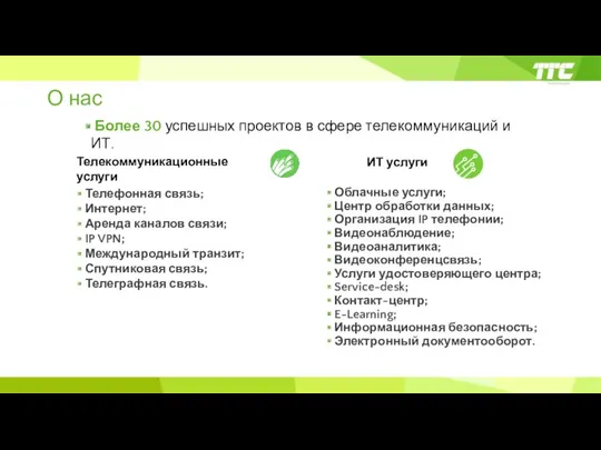 О нас Более 30 успешных проектов в сфере телекоммуникаций и