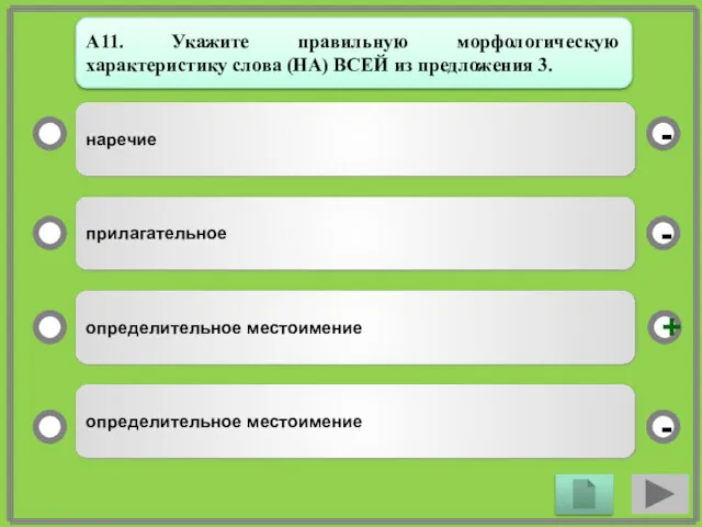 наречие прилагательное определительное местоимение определительное местоимение - - + -