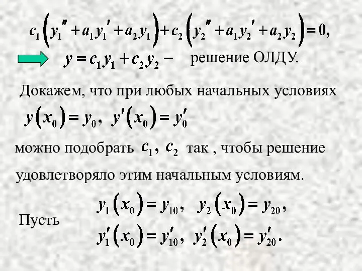 Докажем, что при любых начальных условиях удовлетворяло этим начальным условиям. Пусть