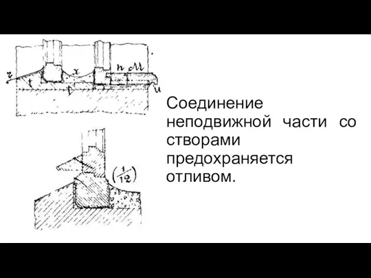 Соединение неподвижной части со створами предохраняется отливом.