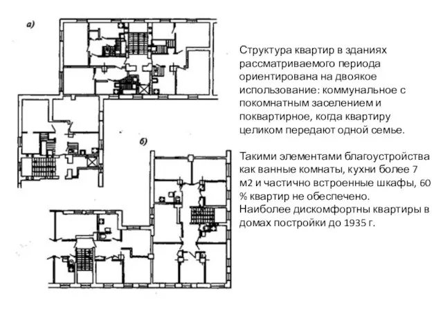 Структура квартир в зданиях рассматриваемого периода ориентирована на двоякое использование: