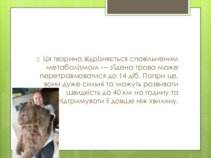 Ця тварина відрізняється сповільненим метаболізмом — з'їдена трава може перетравлюватися