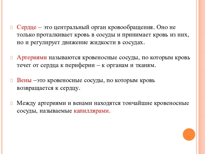 Сердце – это центральный орган кровообращения. Оно не только проталкивает