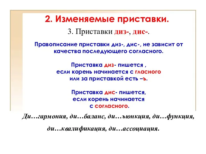 3. Приставки диз-, дис-. Правописание приставки диз-, дис-, не зависит