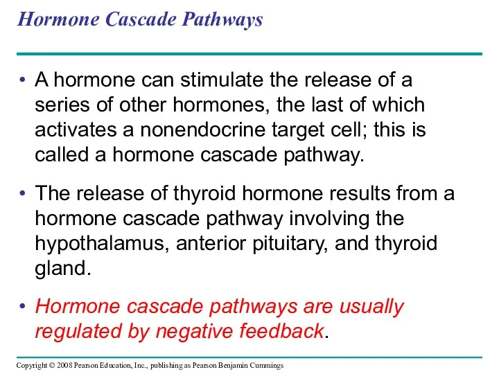 Hormone Cascade Pathways A hormone can stimulate the release of a series of