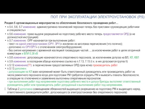 ПОТ ПРИ ЭКСПЛУАТАЦИИ ЭЛЕКТРОУСТАНОВОК (Р.5) Раздел 5 организационные мероприятия по