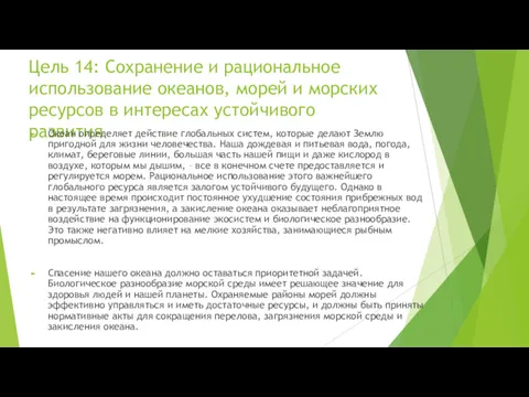 Цель 14: Сохранение и рациональное использование океанов, морей и морских