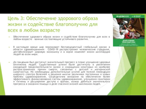 Цель 3: Обеспечение здорового образа жизни и содействие благополучию для